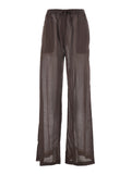 High-Waisted COTTON MUSLIN Brown Pants with Pockets for Women Trousers