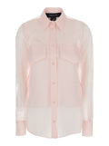 Silk Shirt with Pointed Collar and Transparent Design Pink Women Blouses