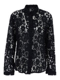 Shirt with classic collar and lace design in black cotton blend for women Blouses