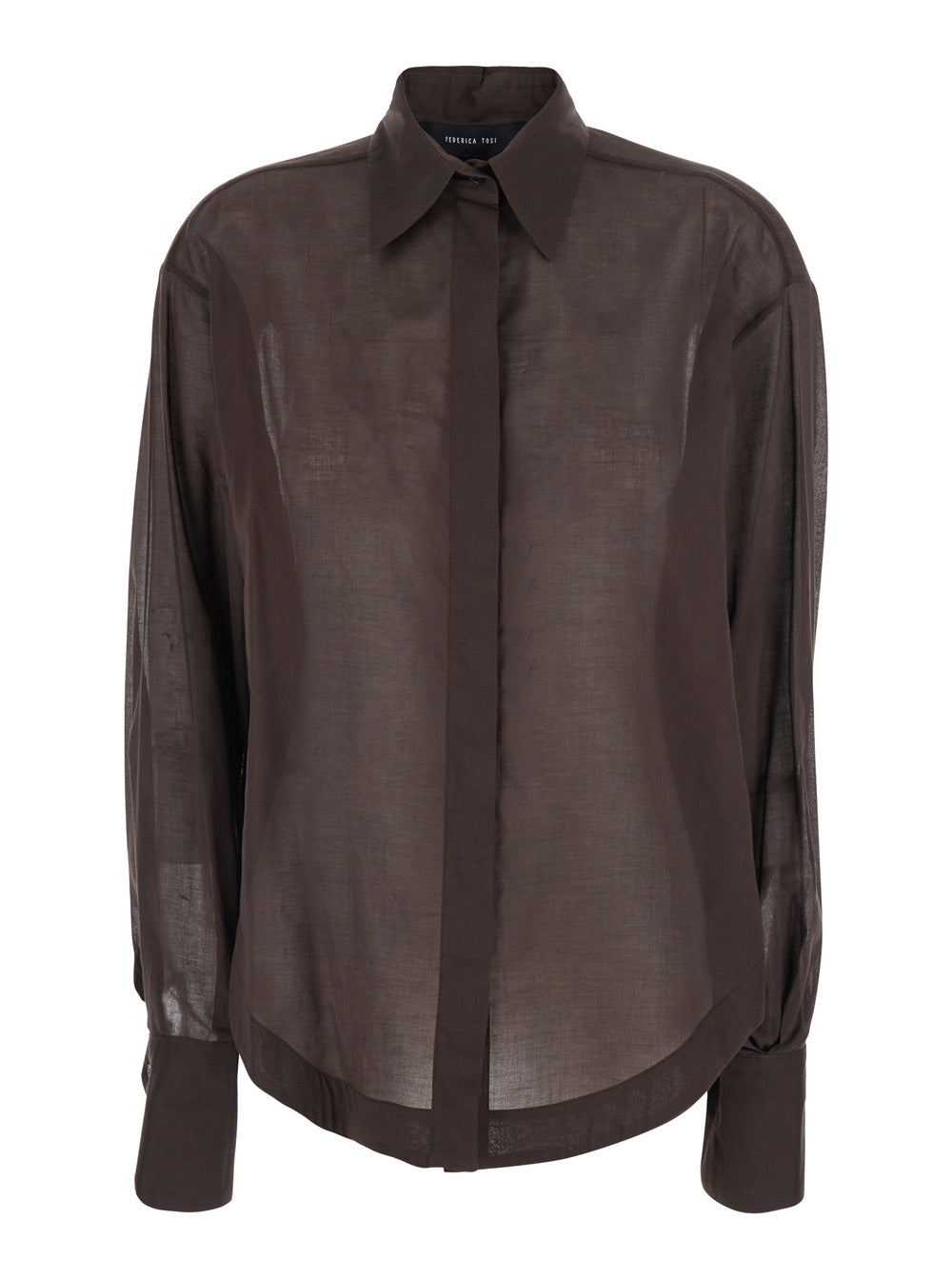 Shirt Cotton Mulsin Brown With Long Sleeves And Traditional Collar For Women Blouses