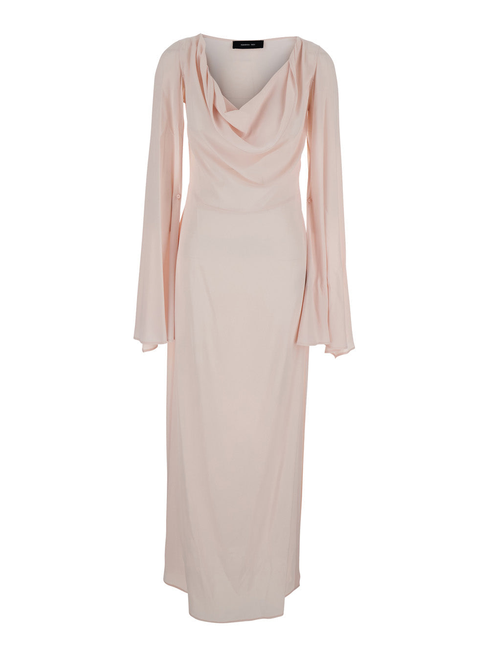 Pink Long Dress With Draped Neckline Fabric For Women