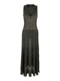 KNIT LONG DRESS - Green with round neckline and sleeves. Made of viscose polyester. In Polyester Women