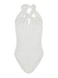 One-Piece Swimsuit One Piece With V-Neck And Crisscross Details White. Made Of Tech Fabric. Womens. Polyamide Elastane Beachwear