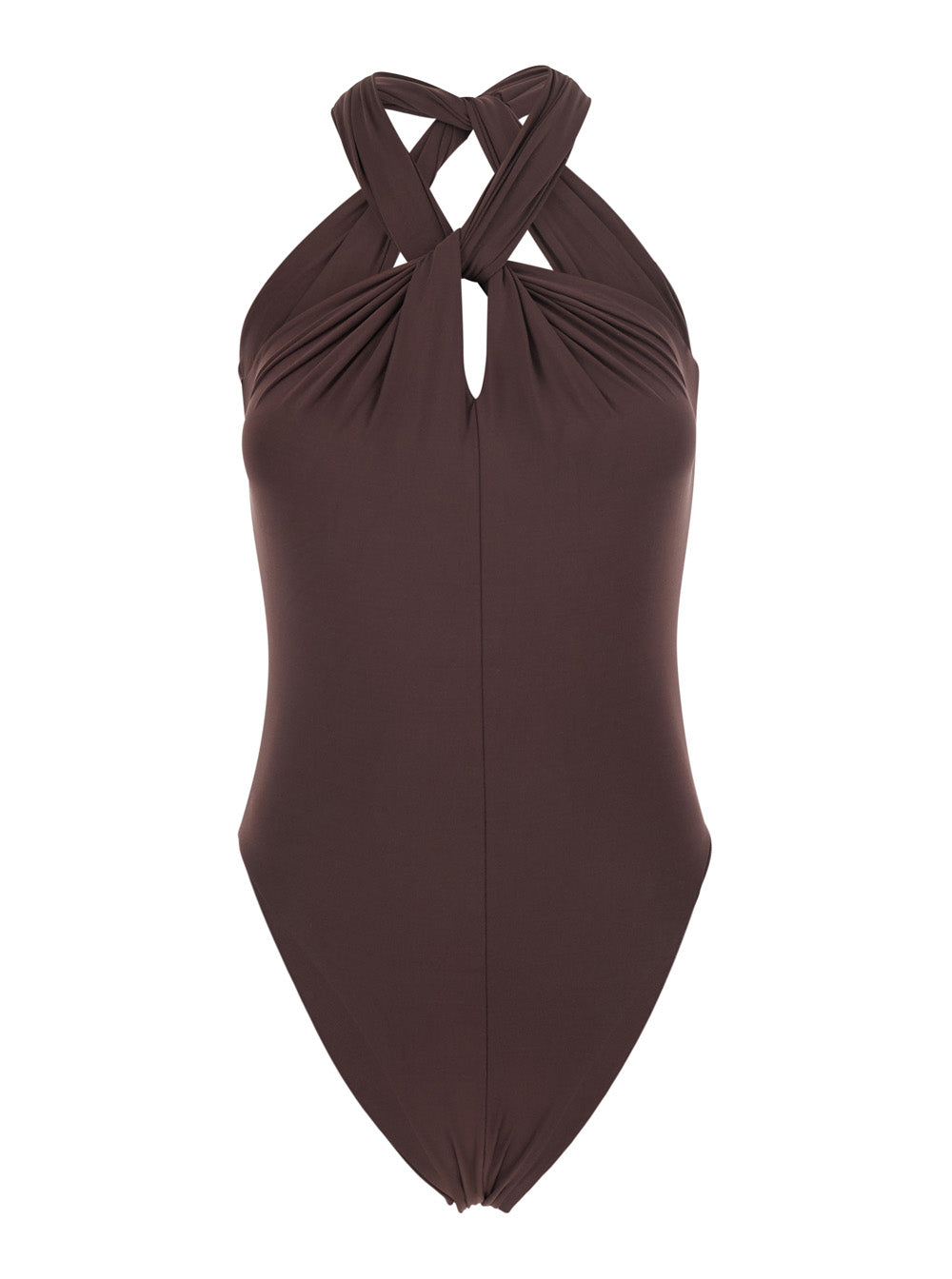 One-Piece Swimsuit One Piece Brown With Deep Neckline And Thin Straps Tech Fabric Women Polyamide Elastane Beachwear