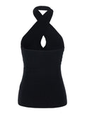 BLACK CROSSOVER TOP - with neckline and details on the back Fabric Women Tops