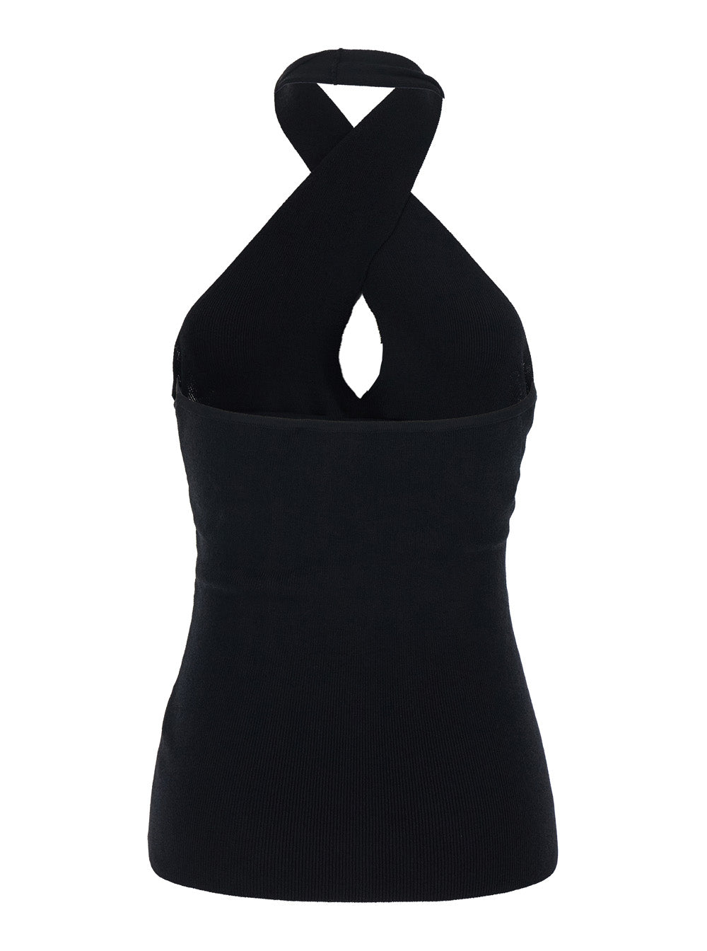 BLACK CROSSOVER TOP - with neckline and details on the back Fabric Women Tops