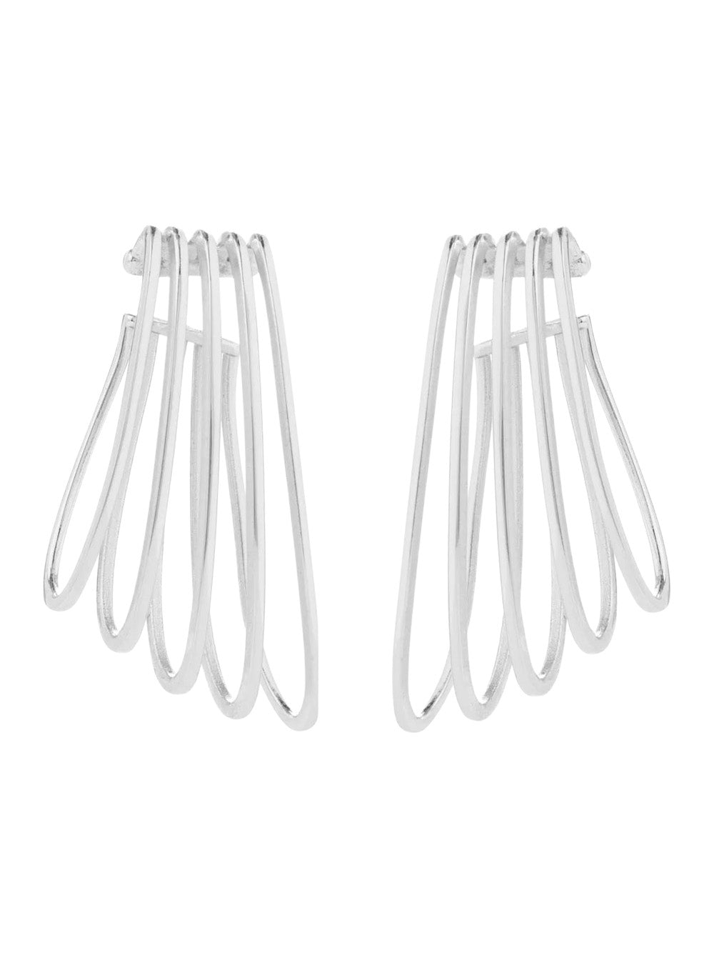 Silver Colored Earrings With Five-Ring Design Metal Women Metallic