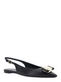 Zelmi Black Slingback Ballet Shoes with Logo Plate on the Front in Leather Woman Lamb Ballerinas