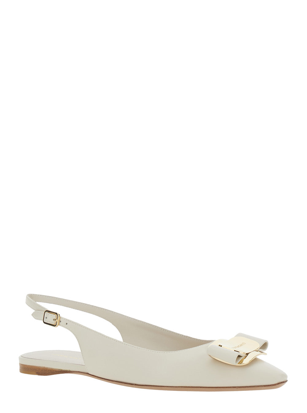 White Zelmi Slingback Ballet Shoes with Logo Plate on the Front In Leather for Women Lamb Ballerinas