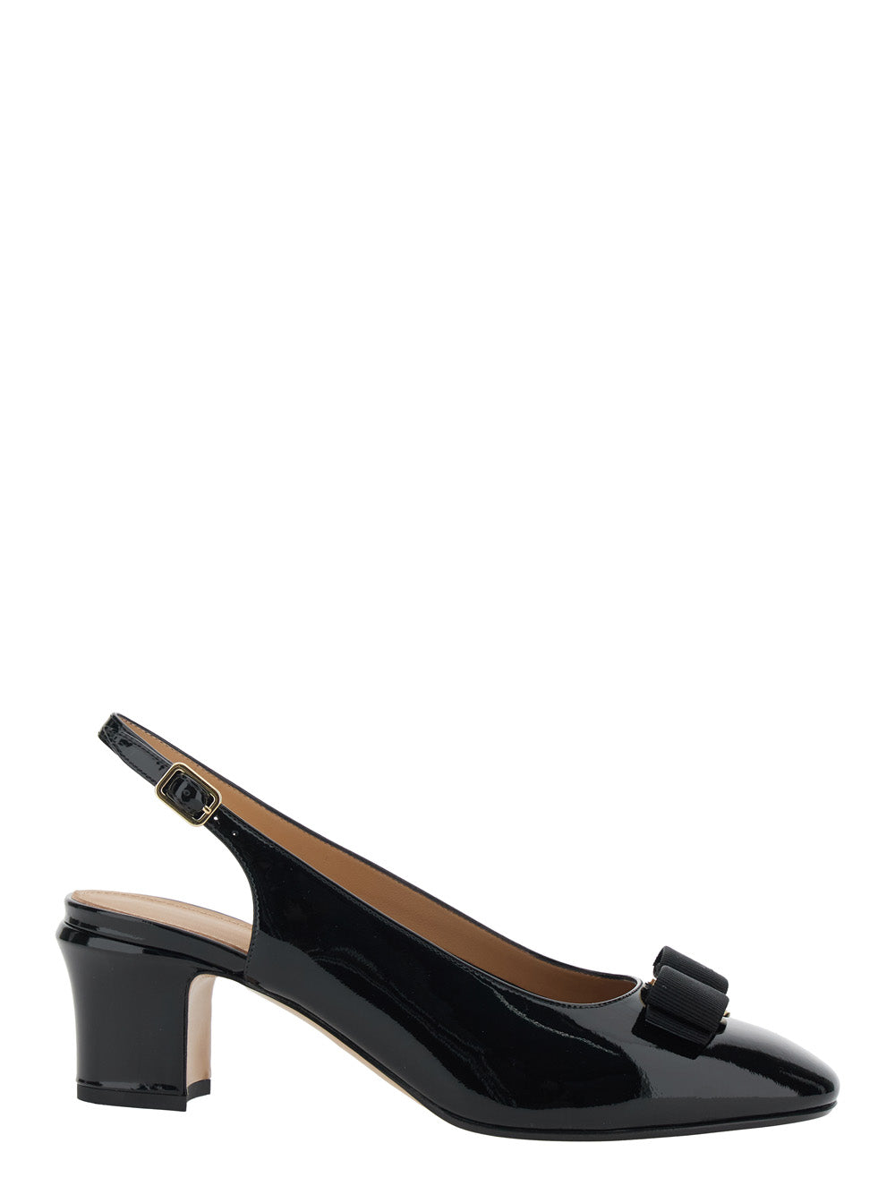 Vetty Black Pumps with Logo Plate on the Front and Low Block Heel in Leather Woman Calf Heels