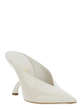 White Mules with Sculptural Heel and V-Neck In Leather for Women Calf Heels