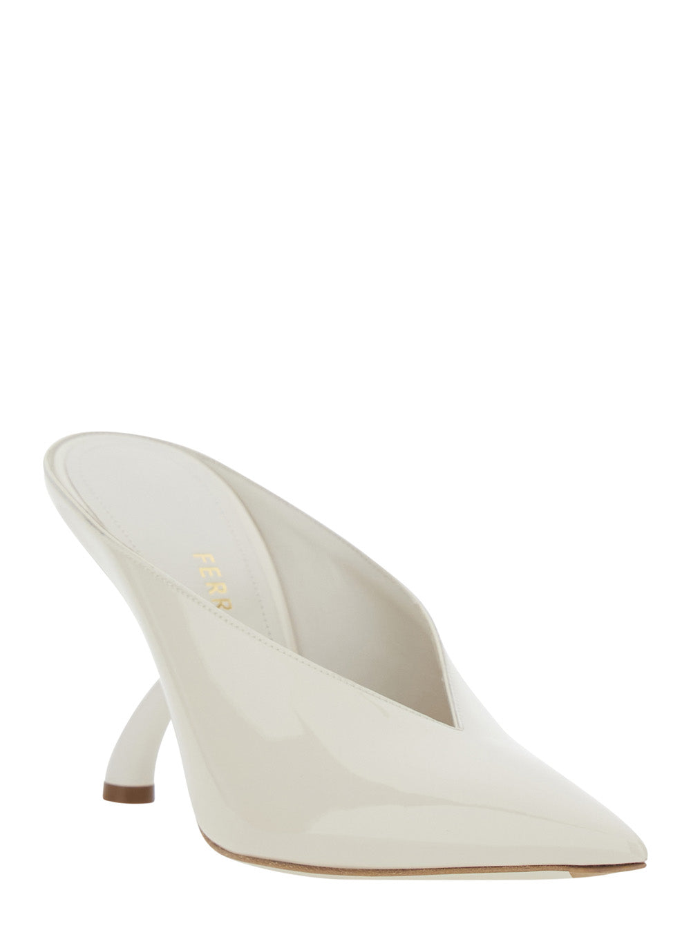 White Mules with Sculptural Heel and V-Neck In Leather for Women Calf Heels