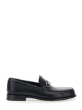 Black Loafers with Gancini Metal Detail on the Front in Leather Man Calf