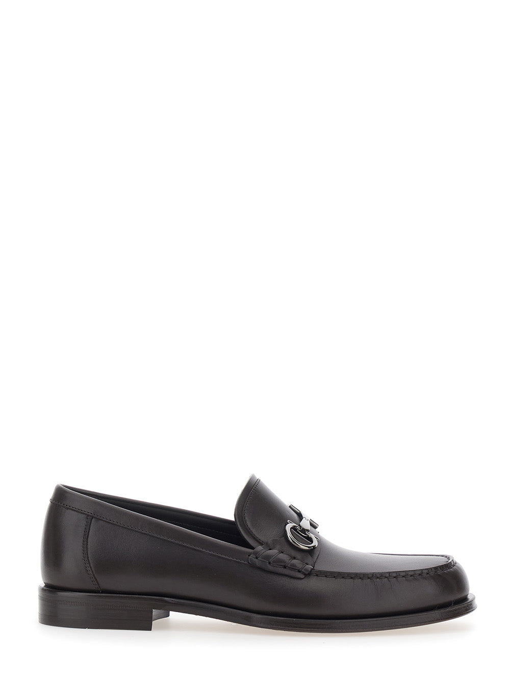 Brown Loafers with Metallic Gancini Detail on the Front in Leather Man Calf