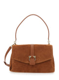 Brown Crossbody bag with Adjustable and Removable Strap Closure Gancini Plaque in Suede for Women Goat Calf