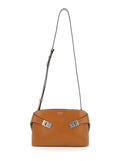 Messenger Hug Brown Crossbody bag with Lettering Logo and Gancini Buckles in Leather Man Lamb