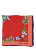 Red Scarf with Floral Print Motif and Lettering Logo in Silk Woman Scarfs Foulards