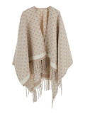 Beige Cape with Frayed Hem and All-Over Gancini Embroidery in Wool for Women Outerwear