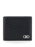 Revival Black Wallet with Gancini Buckle on the Front in Grained Leather Man Calf Products