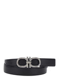 Blue Belt with Double Gancini Buckle in Leather for Women Blu