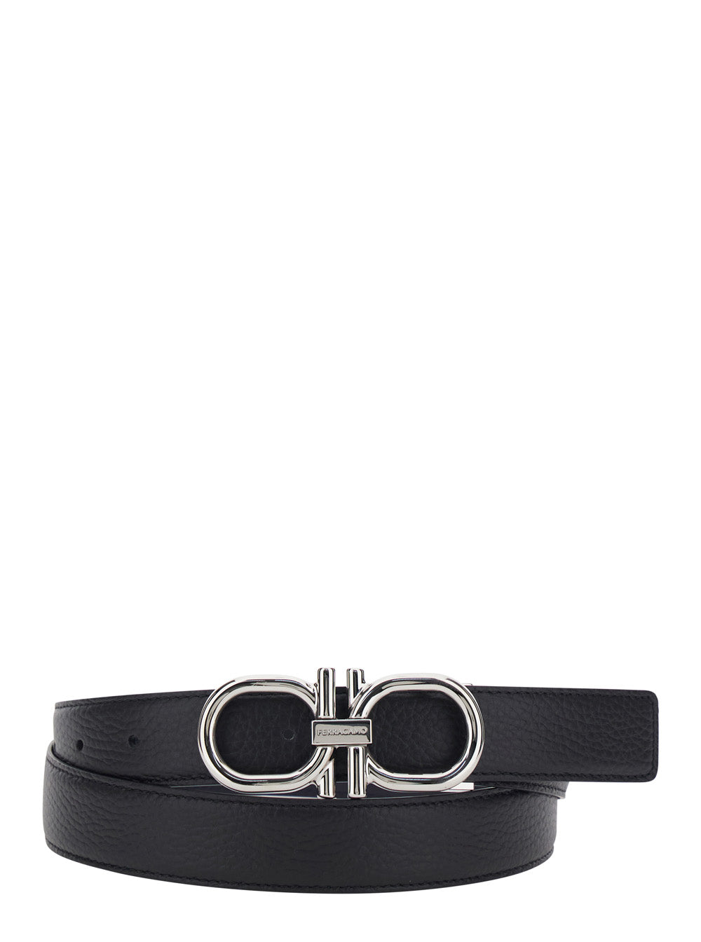Blue Belt with Double Gancini Buckle in Leather for Women Blu