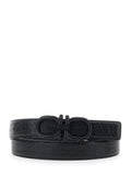Black Belt with Gancini Buckle on the Front In Leather for Men Calf