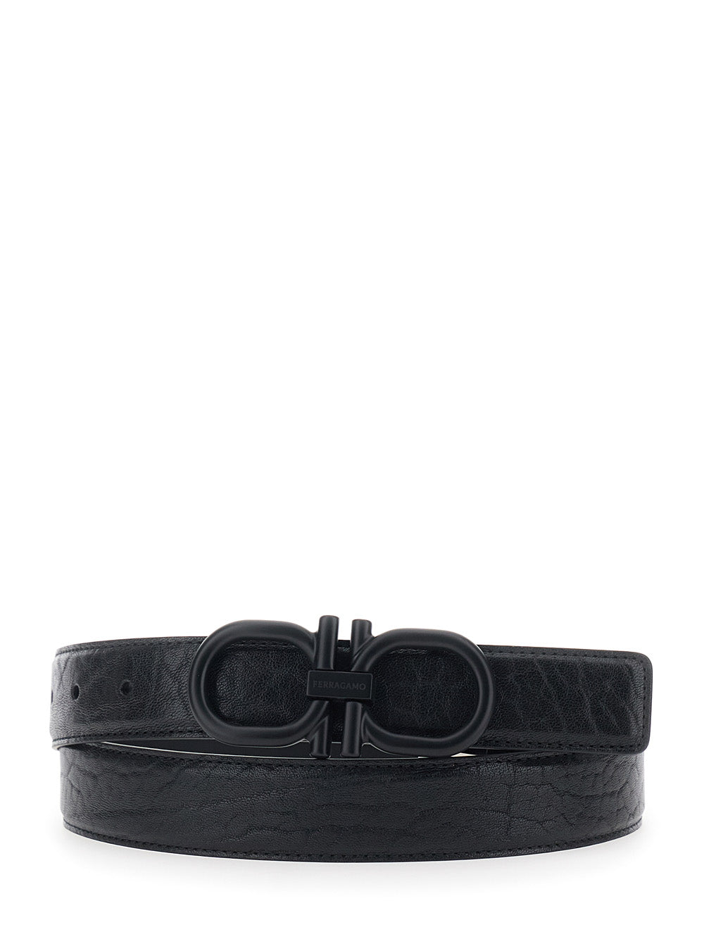 Black Belt with Gancini Buckle on the Front In Leather for Men Calf