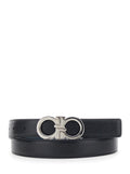 Black Reversible Belt with Gancini Buckle in Hammered Leather for Men Calf