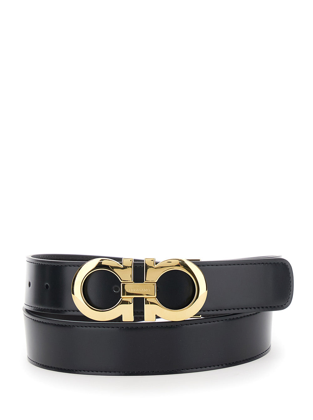 Black Smooth Leather Belt with Gancini Buckle for Men Calf