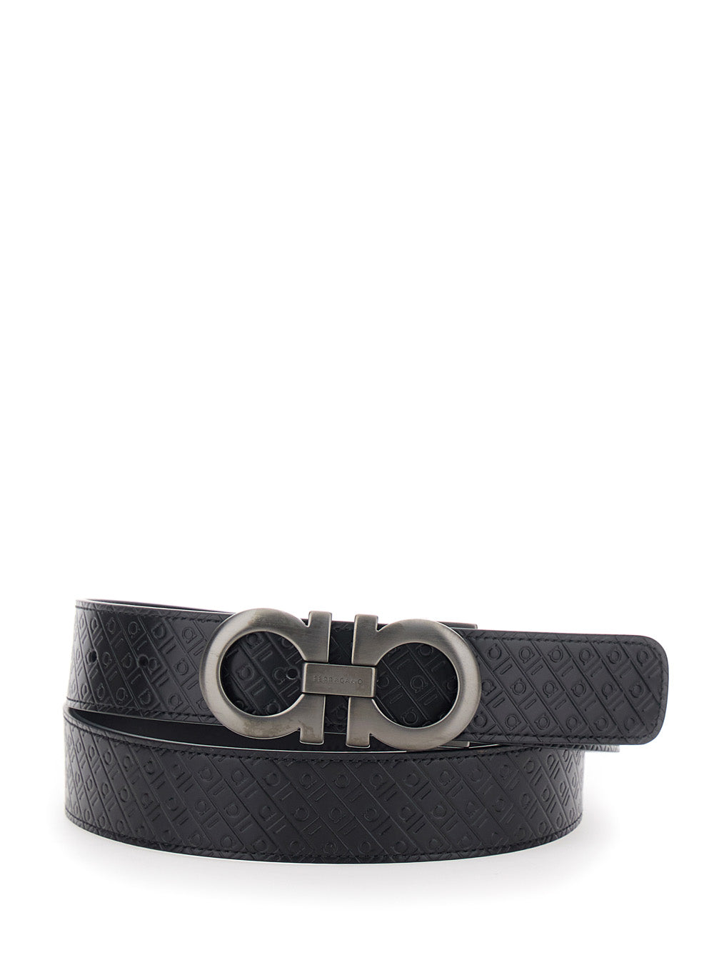 Black Reversible Belt With Gancini Buckle Leather For Men