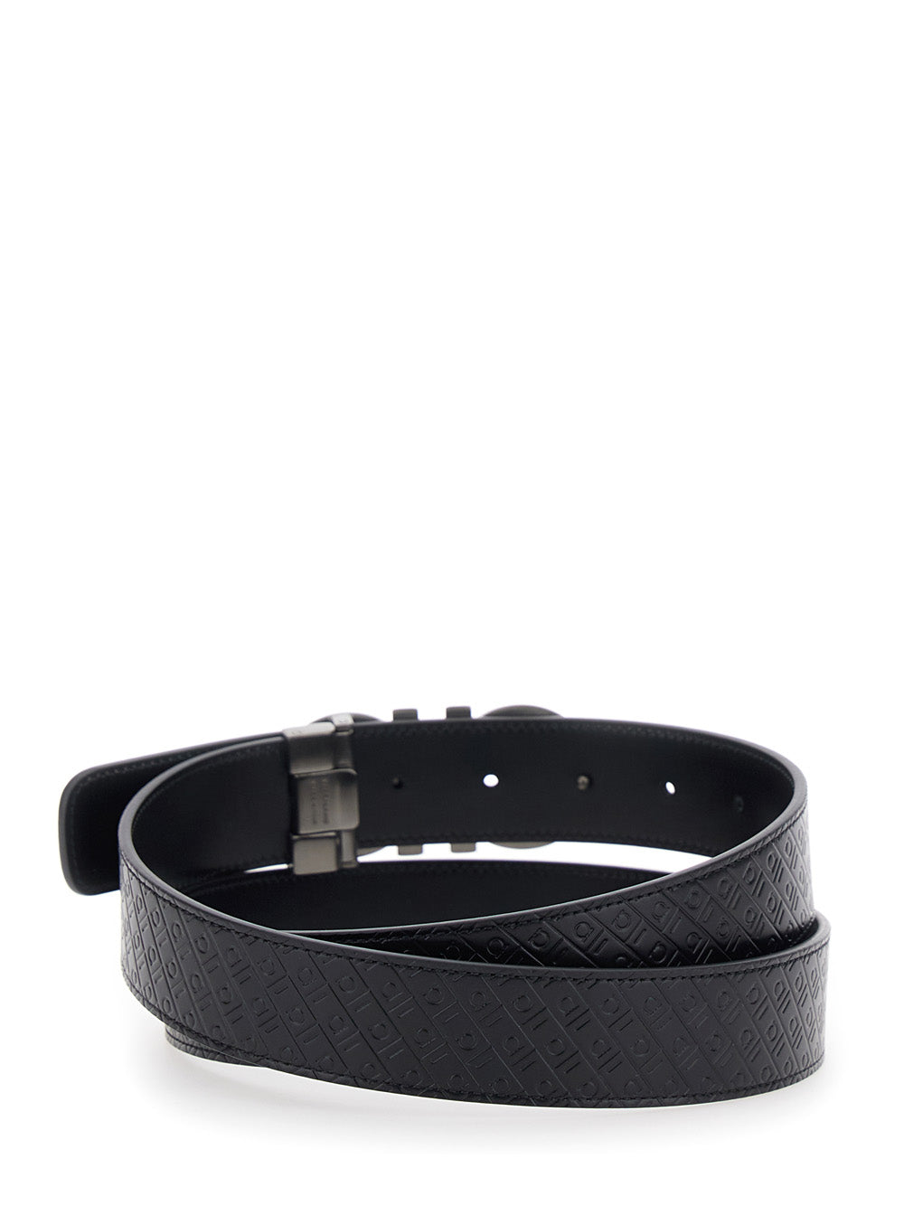 Black Reversible Belt With Gancini Buckle Leather For Men