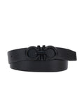 Black Belt With Gancini Buckle Tone-On-Tone Hammered Leather For Men