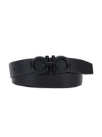 Black Belt With Gancini Buckle Tone-On-Tone Hammered Leather For Men - 110