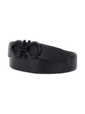 Black Belt With Gancini Buckle Tone-On-Tone Hammered Leather For Men - 110