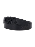 Black Belt With Gancini Buckle Tone-On-Tone Hammered Leather For Men - 110