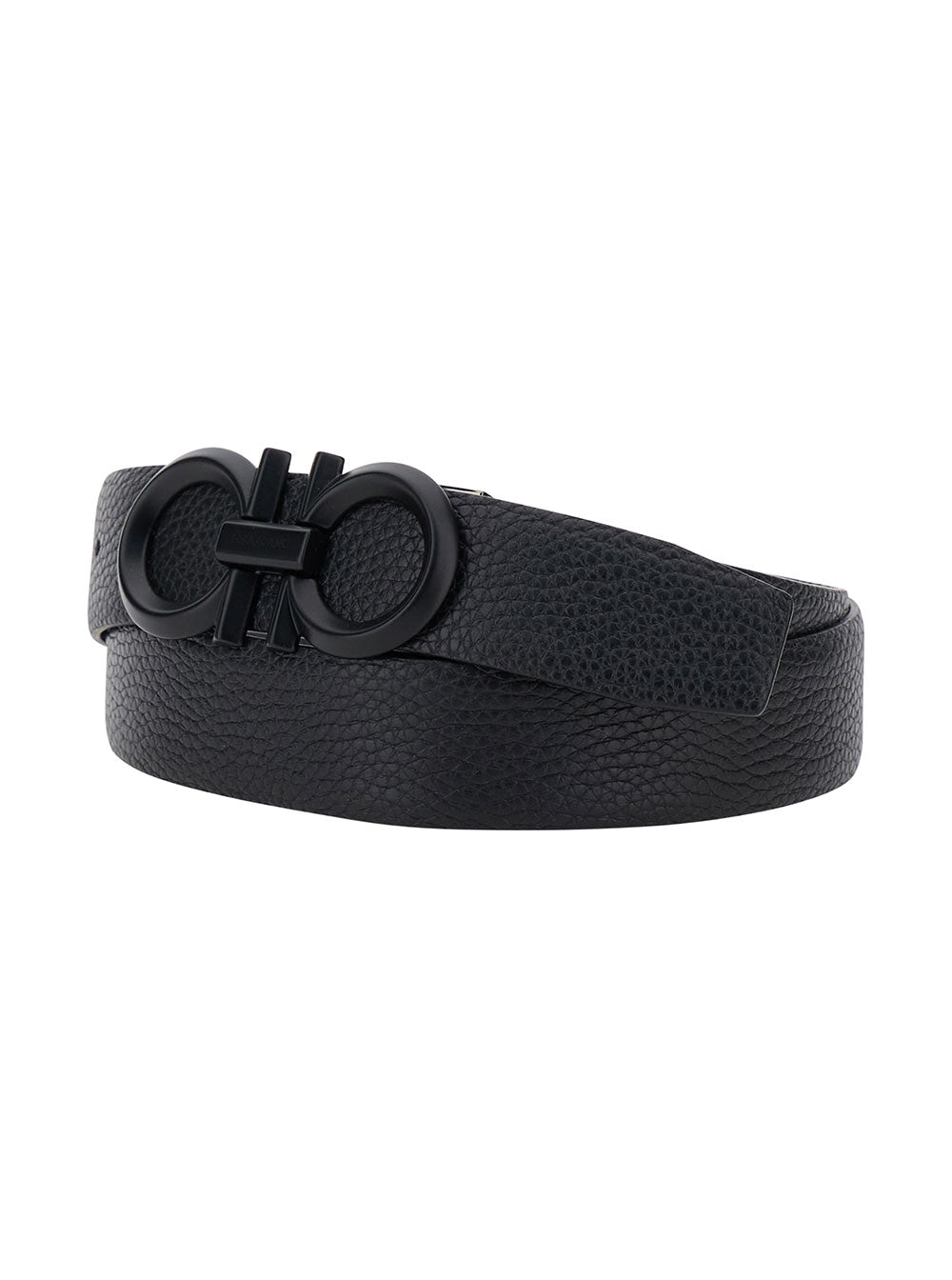 Black Belt With Gancini Buckle Tone-On-Tone Hammered Leather For Men - 110