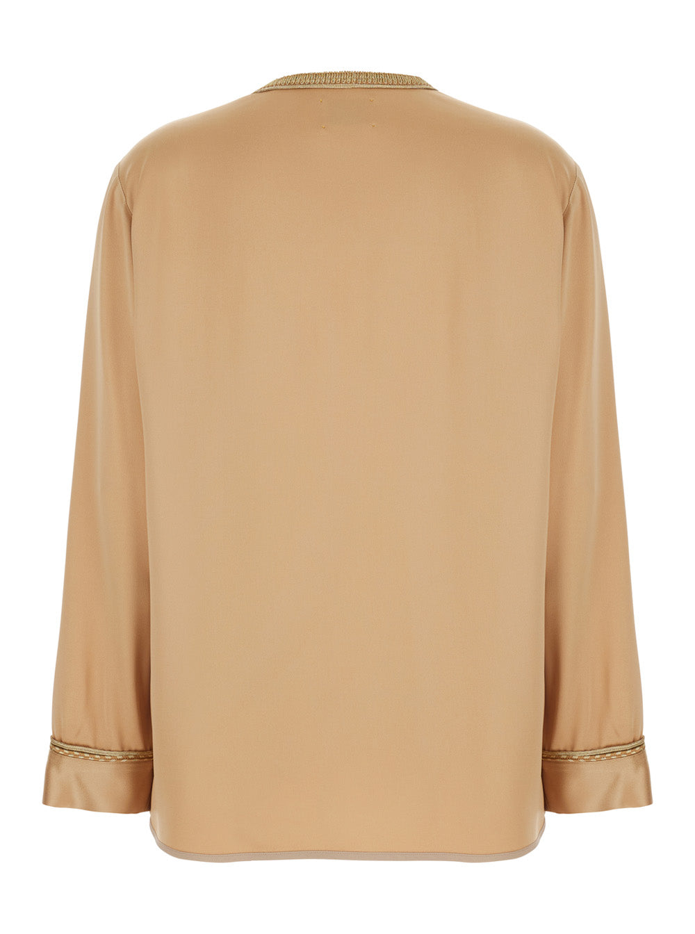 Beige Womens Jacket with Contrast Finishes and Hook Closure in Viscose Blend Acetate Blazers