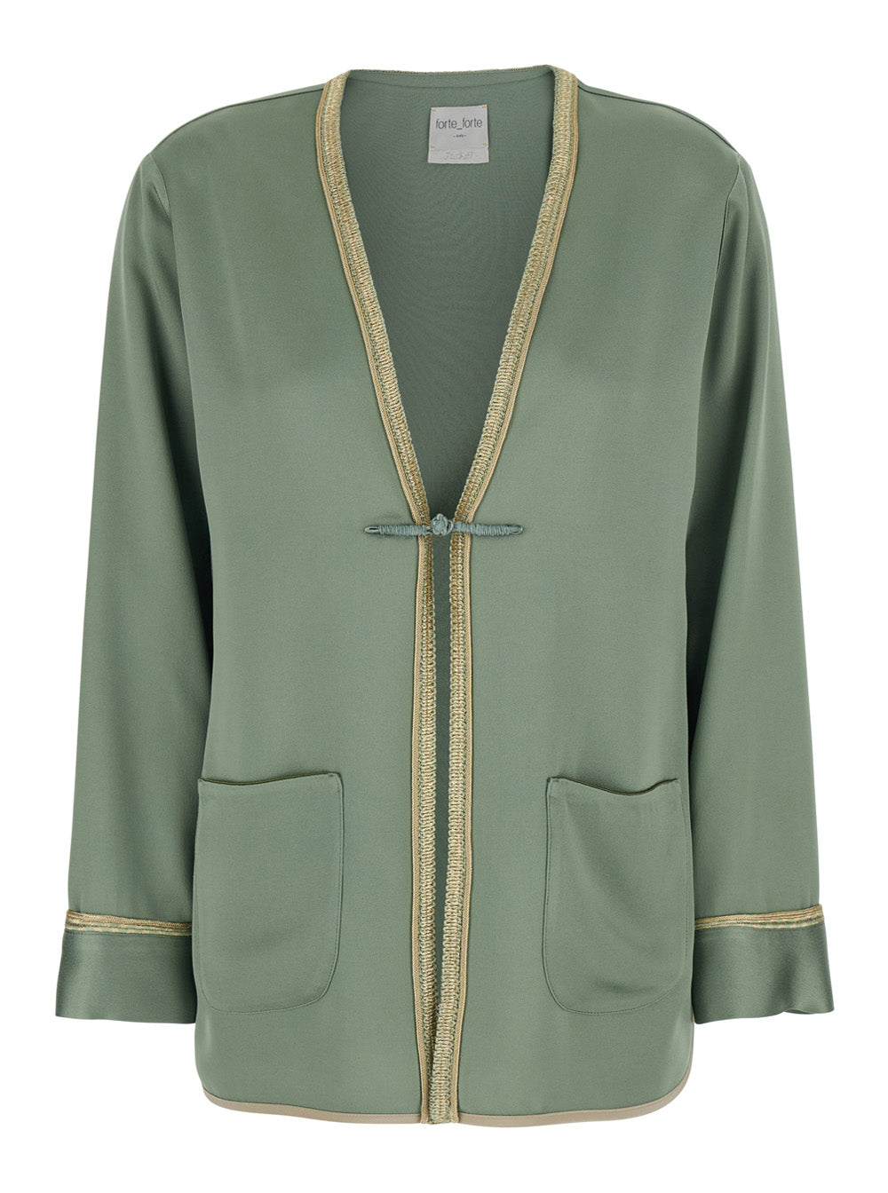 Jacket with Contrast Finishes and Hook Closure on the Front in Green Viscose Blend for Women Acetate Blazers