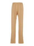 Beige Elasticated Waist Pants in Viscose Blend for Women Acetate Trousers