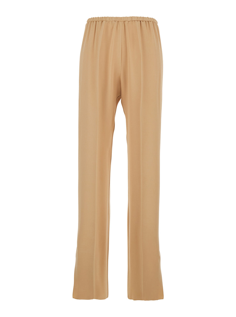 Beige Elasticated Waist Pants in Viscose Blend for Women Acetate Trousers