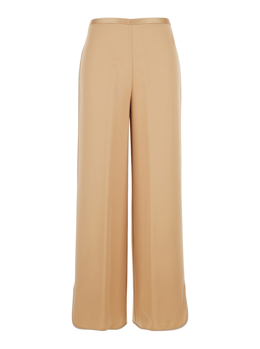 Beige Pants with Elasticized Back Waist and Wide Leg in Viscose Blend for Women Acetate Trousers