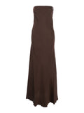 Long Sleeveless Dress with Off Shoulder and Zip Closure at the Back in Viscose Blend Brown Women Acetate