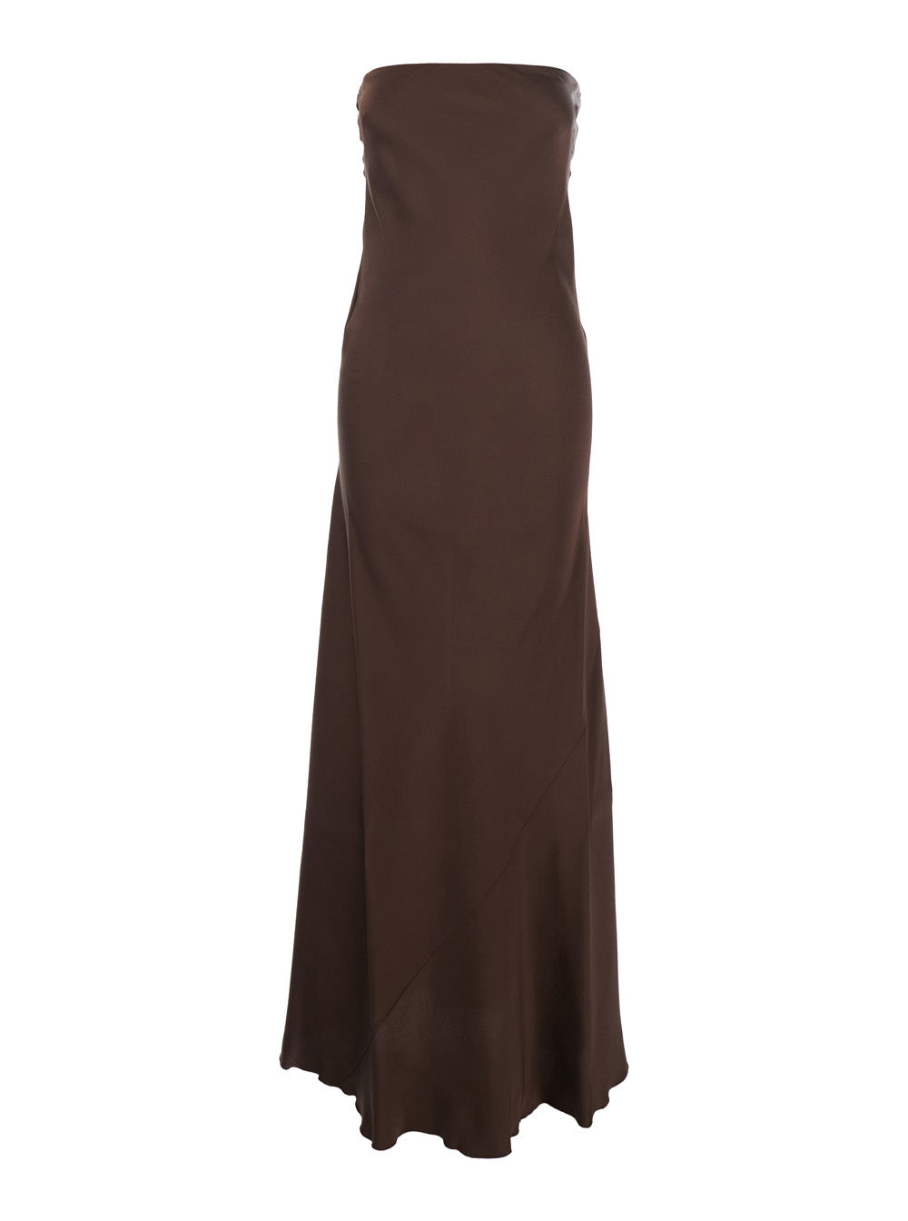 Long Sleeveless Dress with Off Shoulder and Zip Closure at the Back in Viscose Blend Brown Women Acetate