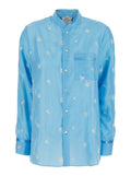 Light Blue Shirt With All-Over Floral Motif And Long Sleeves Silk Women Blouses