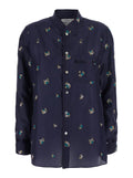 Silk Shirt With Petites Fleurs Embroidery Blue Women Blu And Blouses