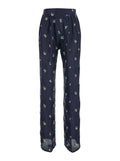 Petites Fleurs Embroidery Silk Flared Pants - Blue With Floral In Women Blu Trousers