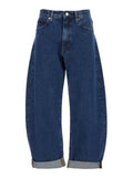 Jeans The Bubble with Cuffed Hem and Structured Leg in Blue Denim for Women Blu Cotton