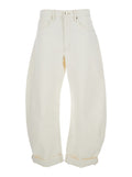 The Bubble White Five-Pocket Jeans with Balloon Legs in Denim Woman Cotton