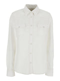 White Shirt with Classic Collar and Two Front Pockets for Women Cotton Blouses