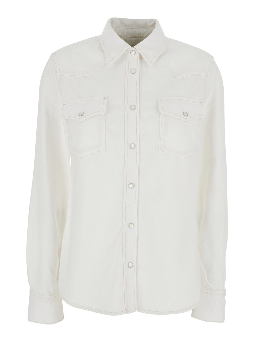 White Shirt with Classic Collar and Two Front Pockets for Women Cotton Blouses